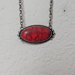 Elegant Red Oval Pendant Necklace